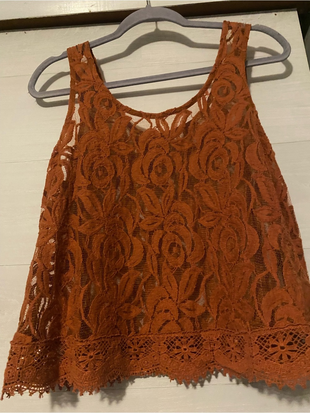 Lace Overlay Tank Top – Rust Orange